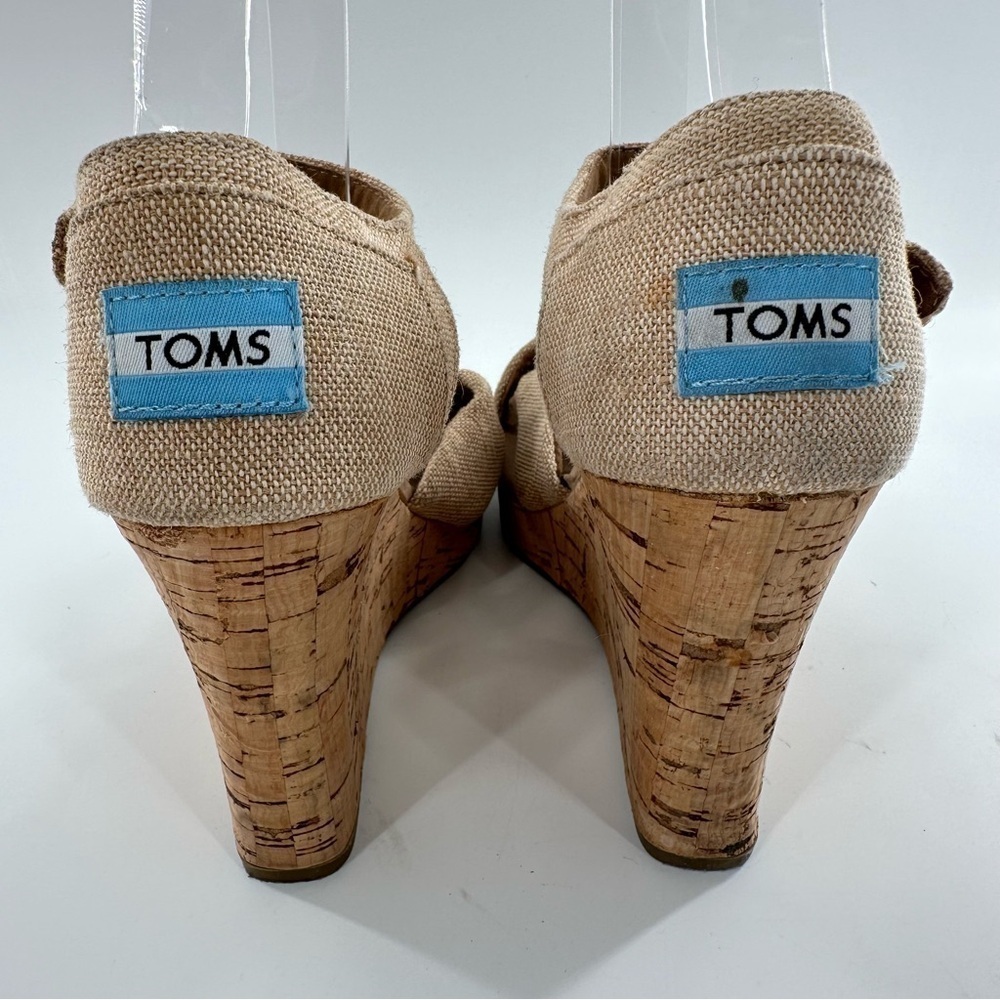 Toms womens sandals size 7.5 tan canvas cork wedges - Picture 5 of 12